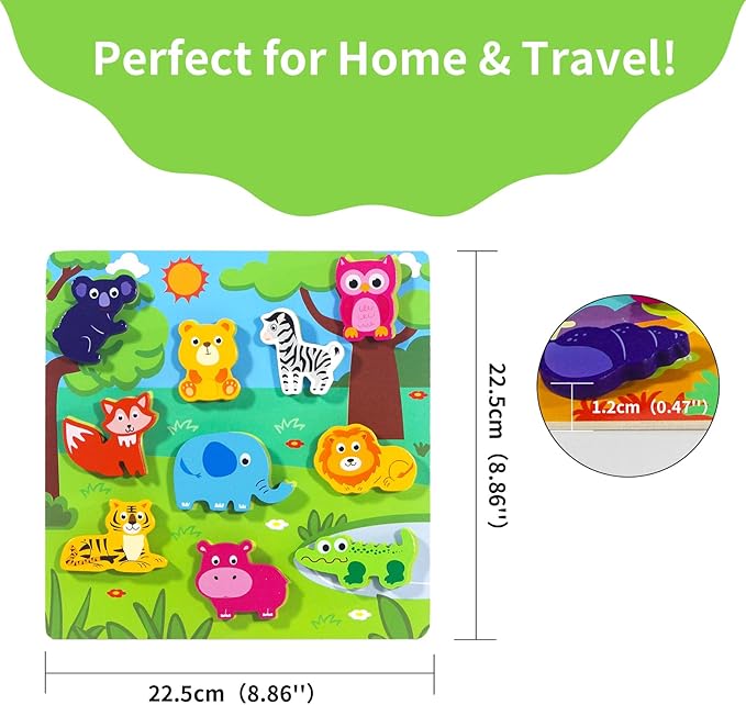 Hook & Loop Wooden Puzzles for Toddlers | Montessori Learning Toys with 4-in-1 Themes | Ocean, Jungle, Transportation, Fruit | Secure Adhesion & Educational Gifts