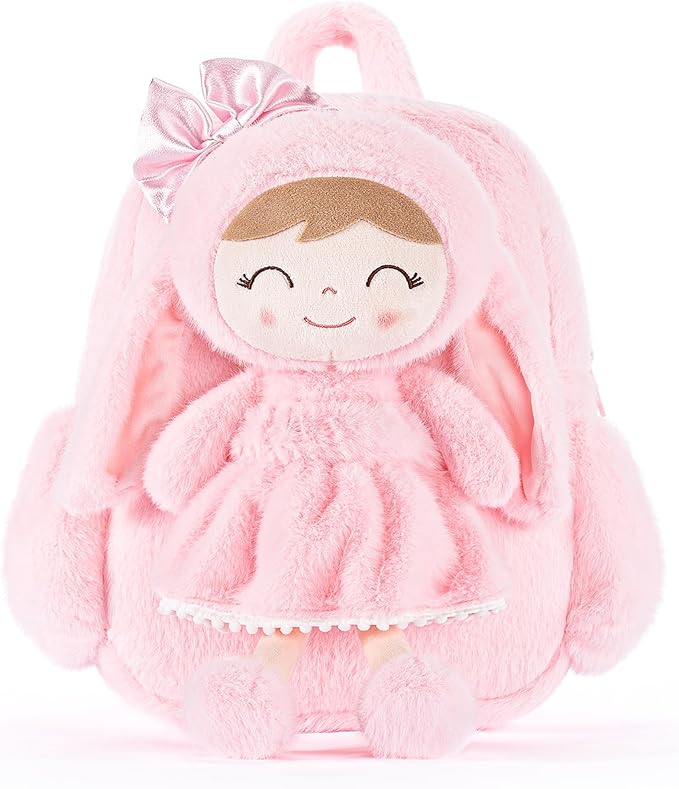 Gloveleya Toddler Backpack Plush Bag with Soft Pink Rabbit Doll Detachable Design 11-inch Gift for Baby Girl 2+...