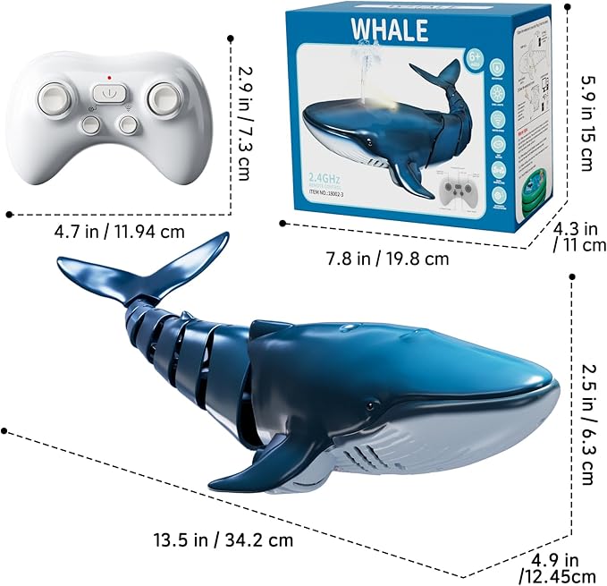 Remote Control Whale Shark Toys for Boys Kids, 1:18 Scale High Simulation Shark for Pool, 2.4Ghz Electric RC Shark Boat Fish Toys with Light & Spray, Toy Shark Gifts for 6 7 8 9 Year olds Kid Boy Girl