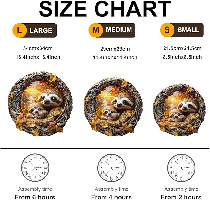Wooden Puzzles for Adults - 100 Pieces 3D Parent-Child Sloth Wooden Puzzle - Unique Animal Shape Wood Cut Puzzles - Eco-Friendly Home Office Decor (S-8.5 * 8.5in)