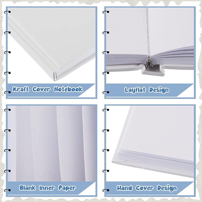 Henoyso 8 Pcs A5 Blank Notebooks Journals Bulk 100 Sheets/200 Pages Unlined Craft Notebooks Kraft Sketchbooks Hardcover for Writing Drawing for Gifts Students School Office, 8.3 x 5.7 in (White)