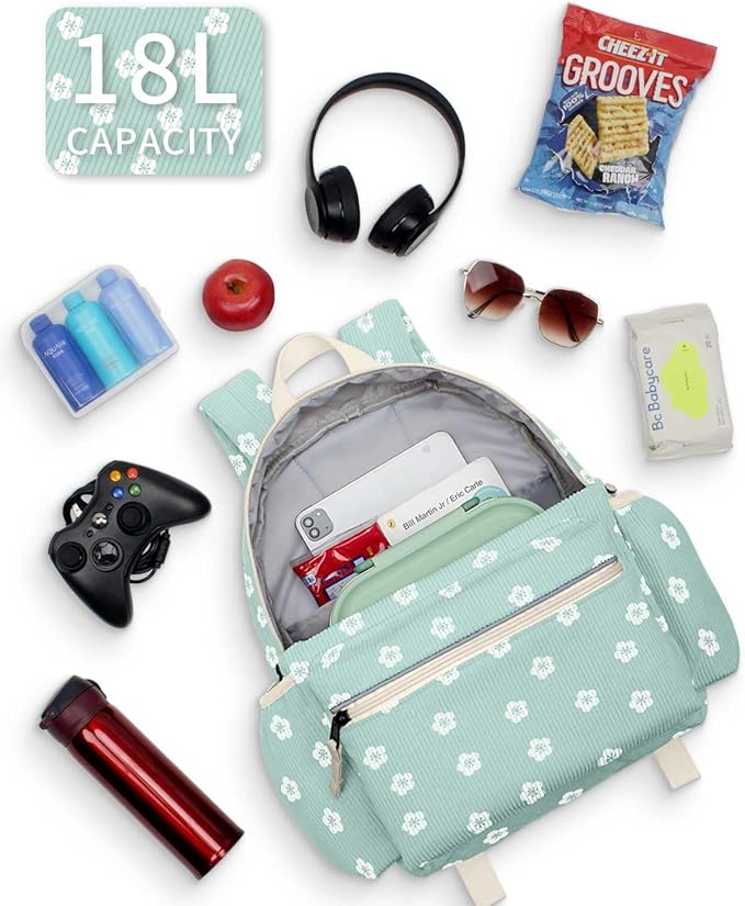 Corduroy Kids Backpack for Girls 6-10: Girls Backpacks for Elementary Kindergarten 15” H Fit Folder