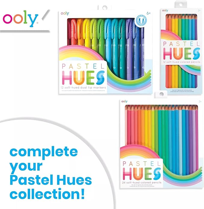 Ooly Pastel Hues Dual Tip Markers - Set of 12 Water Based Colors, Chisel and Point Tip on Each Marker for Kids, Double Ended Markers for Art Supplies & Stationery Sets - Chisel/Fine Tips