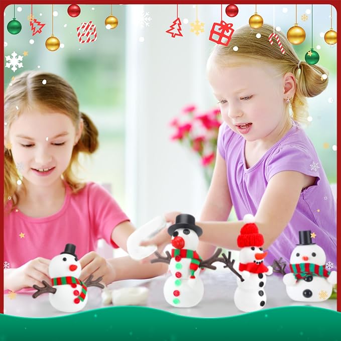 Shappy 24 Pack Christmas Snowman DIY Craft 326 Pcs Build Snowman Craft Kit Christmas Decoration Air Dry Modeling Clay for Winter Party DIY Gift Indoor Outdoor Holiday Decoration(Snowman)