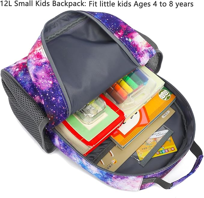 FlowFly Kids Backpack for Toddler Boys Girls, Simple Lightweight Bookbag for Daycare Kindergarten Elementary School Travel, Small Modern Bag (Medium 15''), Galaxy