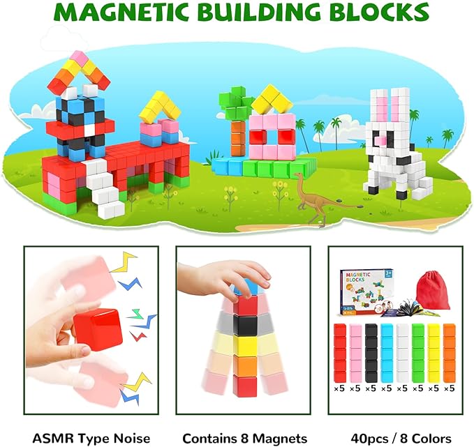 Magnetic Blocks for Toddlers -Classroom Must Haves STEM Learning Toys for 3-5 Year Old Boys & Girls, Safe & Strong Building Blocks with ASMR Sounds,Ideal Gifts for Kids 3+