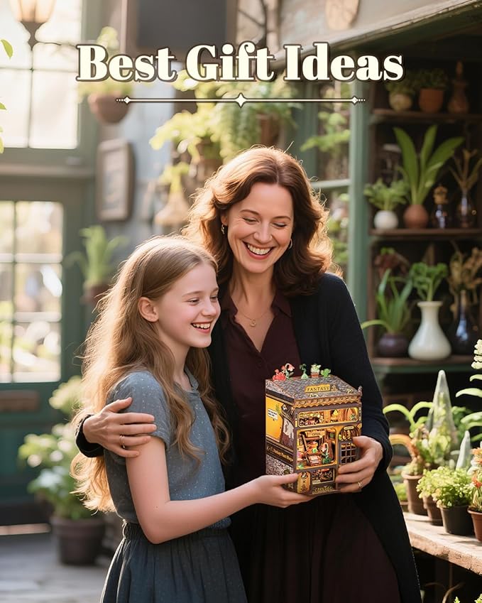 CUTEBEE Book Nook Kit - DIY Miniature Dollhouse for Adults & Teens, LED-Lit Bookshelf Decor, Fantasy Plant Shop Craft Kit, Ideal Gifts (Fantasy Plant Shop)