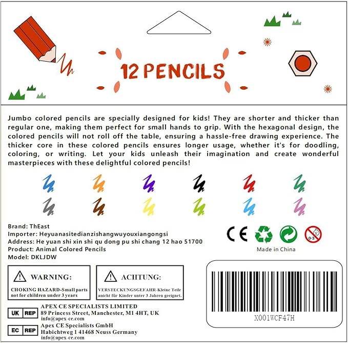 ThEast 12 Short Colored Pencils for Kids, Cute Animal Toddlers Crayons Color Pencil with Sharpener, Preschool Party Favors, Pre-Sharpened(Pack of 1)