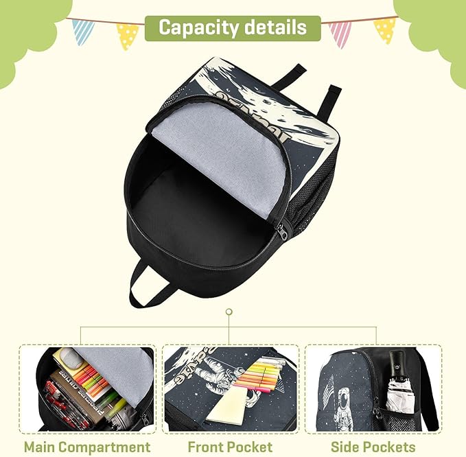 Astronaut Moon Flag Toddler Backpack for Boys Girls 3-6 Small Travel Backpacks for Kids Preschool Bookbag for Elementary Kindergarten for Travel School