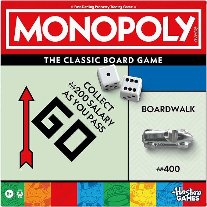 Monopoly Board Game | Classic Game with Storage Tray and Larger Tokens | Ages 8+ | 2 to 6 Players | Family Games for Kids and Adults | Kids Gifts