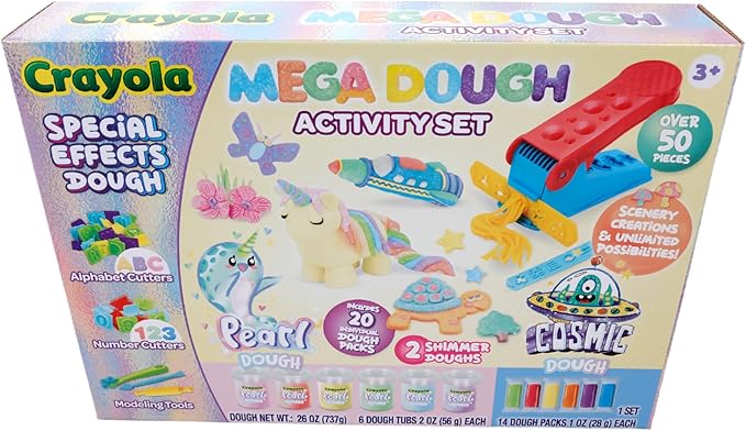 Crayola Mega Activity Set - Pearl & Cosmic | 50 Total Pieces - 20 Dough Packs, 30 Kids Play Tools | Alphabet, Letters, and Shapes | Fun Preschool Learning Activities and Gifts for Kids.