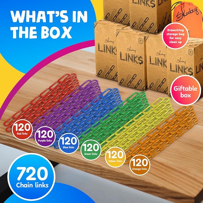 Skoolzy Math Links 120 pcs - 6 pk - Plastic Links for Kids Learning - Toy Chain Links - Plastic Links for Kids - Math Manipulative for 3, 4-8 Year