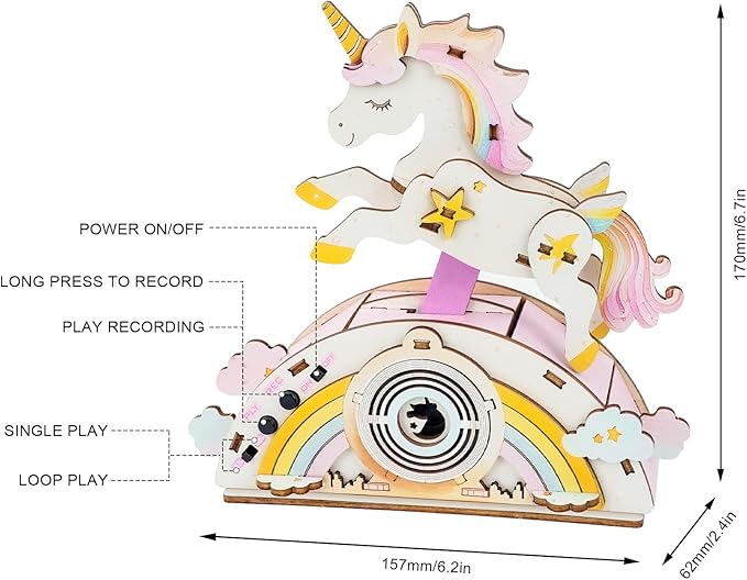 Kosmickiss 3D STEM Wooden Puzzles for Kids, 3D Wooden Models with Voice Recorder, Science STEM Building Kit Creative Craft Toys for Boys Girls Age 8-13 Years Education Birthday Gifts (Horse)