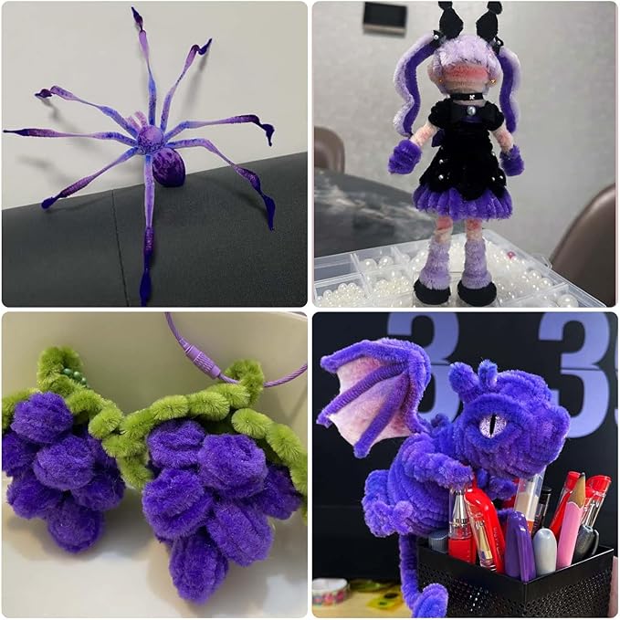 URSDIART (350pcs/Set) Purple Pipe Cleaners and Wiggle Eyes, Solid Color Halloween Chenille Stems Pipe Cleaners Bulk 12 Inch Pipe Cleaners for Crafts DIY Creative,Christmas Decoration Art Supplies
