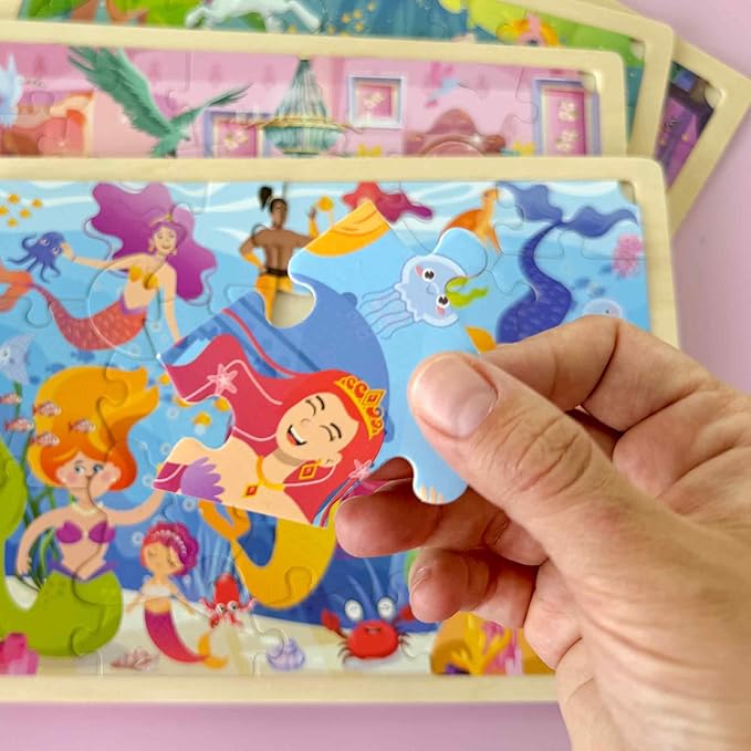 QUOKKA 4SET Puzzles for Kids Ages 4-6 - 24 Pcs Wooden Toddler Puzzles Ages 3-5 - Mermaids, Princesses, Unicorns Learning Games for Boys and Girls 4-8 Year Olds