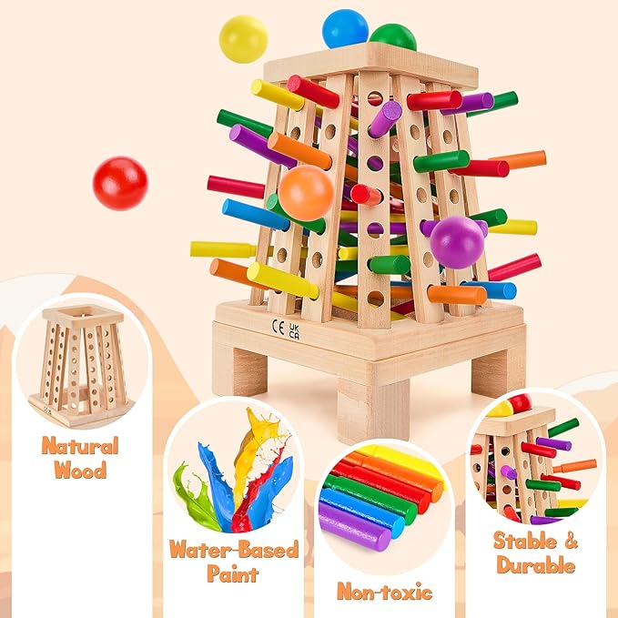 Montessori Board Game for Kids 4-6, Pyramid Wooden Sticks Dice Game, Math Educational, Fine Motor Skills Toy for 3+ Year Olds Girls Boys, Classic Table Game for Family Night