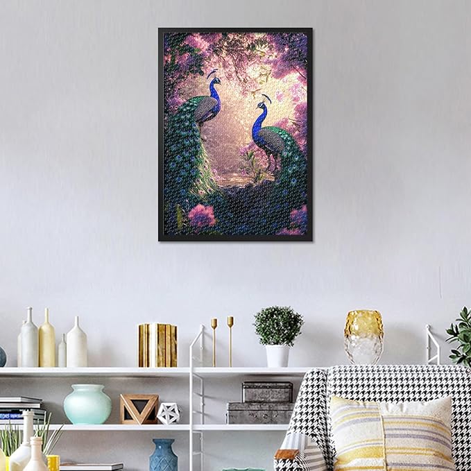 1000 Piece Jigsaw Puzzle for Adults - Majestic Peacocks in Blooming Garden with Vibrant Floral Art, Premium 27.5x19.7 in Puzzle Board, Exotic Bird & Flower 1000-Piece Puzzle for Adults