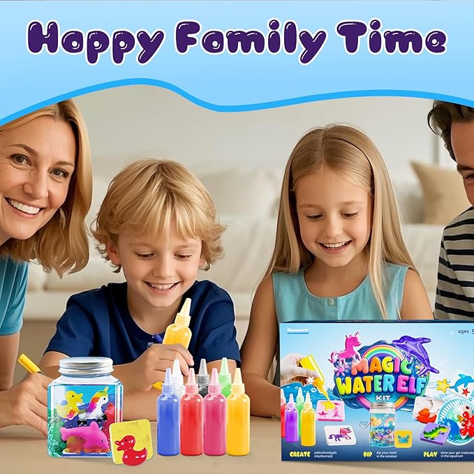 Funewest Magic Water Elf Toy Kit, DIY Aqua Fairy Squishy Gel with 12 Magical Gels & 10 Creature Molds, STEM Arts and Crafts Activity, Make Water Pets, Fun Birthday Gift for Kids