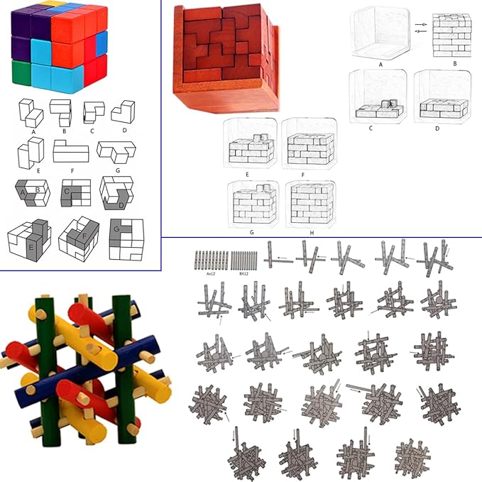 18 Pack Wooden Brain Teaser Puzzles Wooden Burr Puzzles Brain Teaser Puzzle with Gift Packing Box Magic Puzzle Games Toys for Kids and Adults by AHYUAN (Colorful Wood)