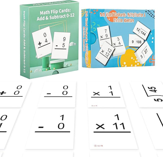 Addition Subtraction Multiplication and Division Flash Cards, Math Facts Flashcards 0-12, Math Manipulatives Games for Kindergarten, 1st, 2nd, 3rd, 4th, 5th, 6th Grade Kids Ages 4-12