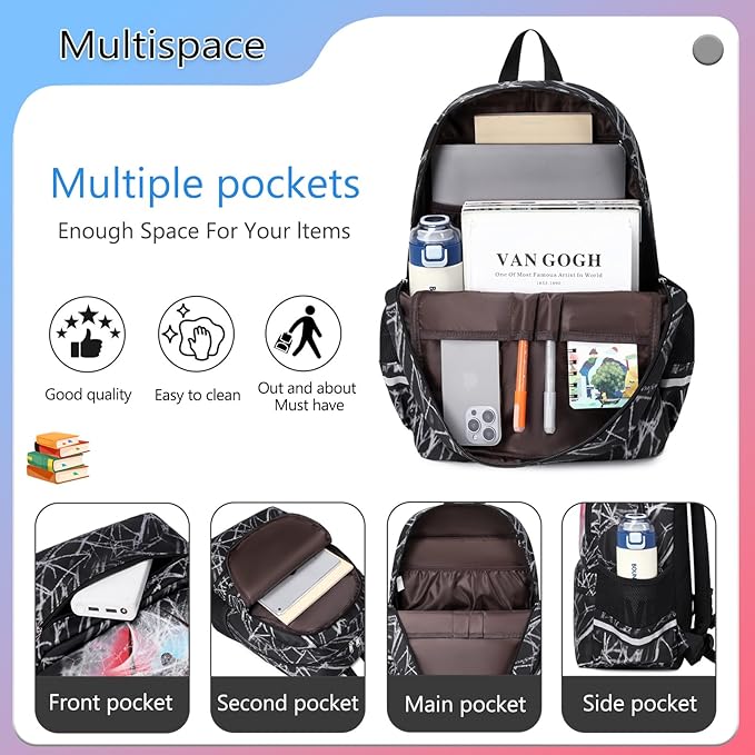 JIANYA Backpack for Boys, Kids Backpacks for School Elementary Childern's School Bag with Lunch Box, Black