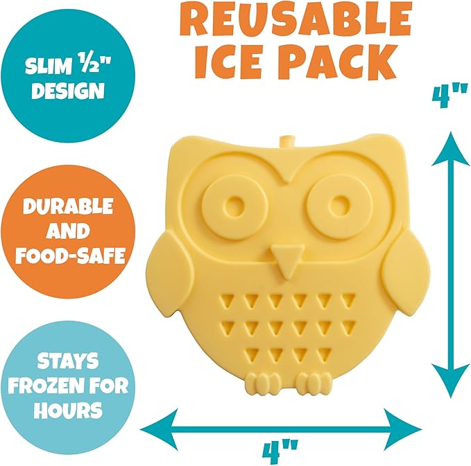 Bentology Kids Lunch Bag Set w Matching Reusable Food Jar & Hard Ice Pack- Owl- Insulated Tote, Stainless Steel thermos & Freezer Pack to Keeps Food Fresh for Hours- Back to School Lunch Box Kits