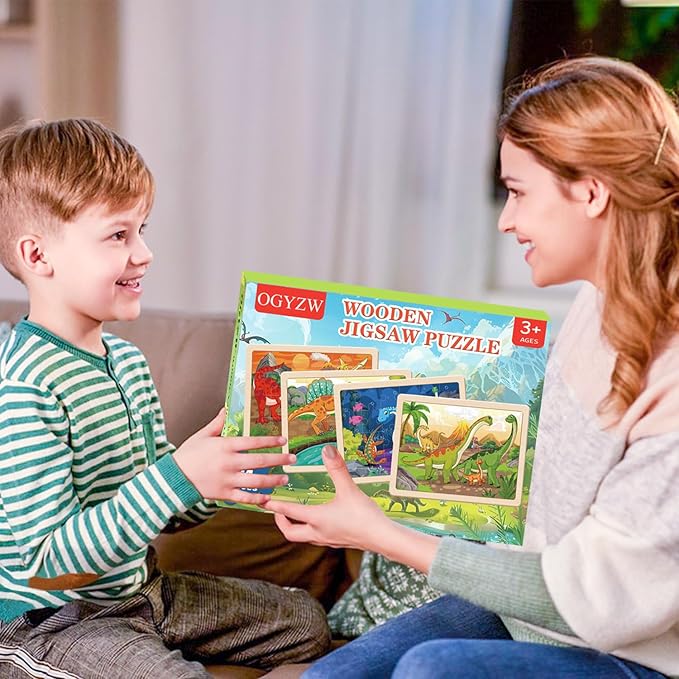 Puzzles for Kids Ages 4-6, Large Dinosaur Wooden Puzzles, 4 Packs 24 PCs Jigsaw Puzzles Preschool Educational Toys Gifts for 3 4 5 6 Year Old Boys Girls