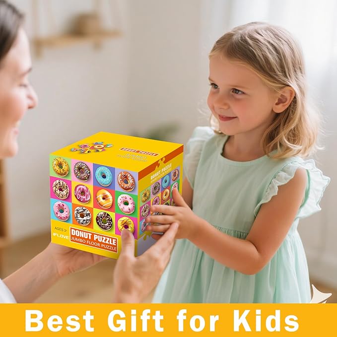 Jumbo Floor Puzzle for Kids,48 Piece Colorful Donuts Jigsaw Puzzles,Learning Educational Toys for Toddlers Ages 3-5,Children Gift for Boy Girl Ages 4-8 (Donut)