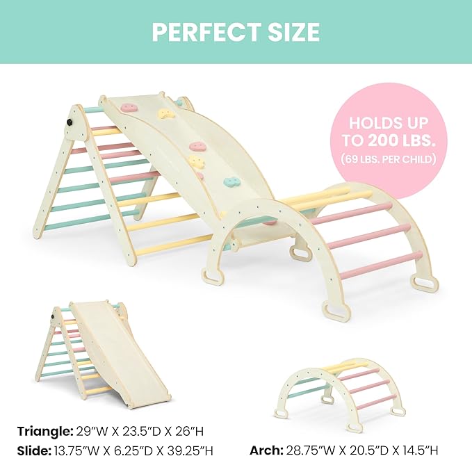 Delta Children Lil’ Climber Gym - Indoor Climbing Gym/Jungle Gym for Kids - Montessori Toy with Reversible Arch/Rocking Chair, Reversible Rock Wall/Slide Ramp and Pikler Triangle - for Toddlers 3+