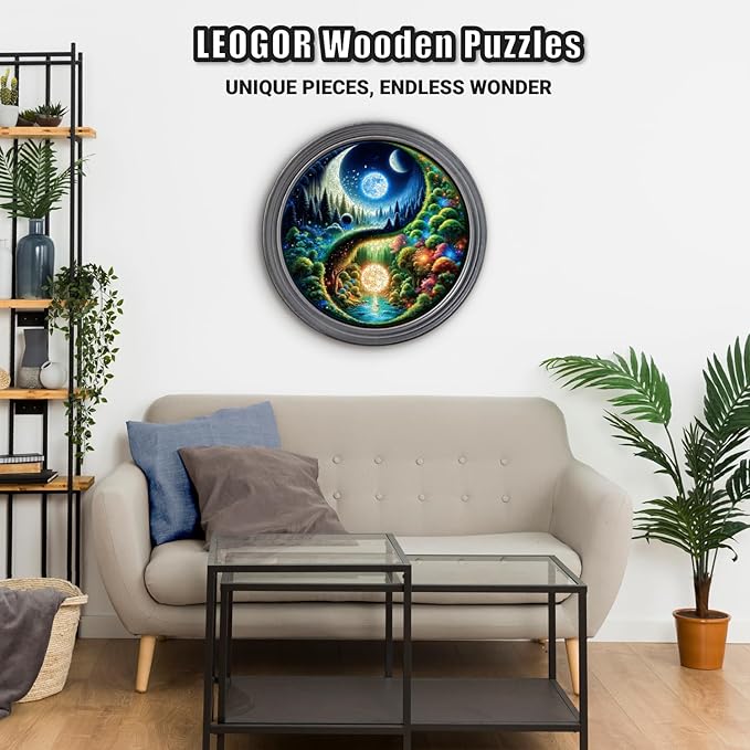 LEOGOR Wooden Jigsaw Puzzles for Adults 200 Pieces (11.6 × 11.5 in), Yin Yang Puzzle, Extra-Thick 5mm Round Wood Puzzle with Unique Shapes, Relaxing, Artistic Gift for Adults and Teens
