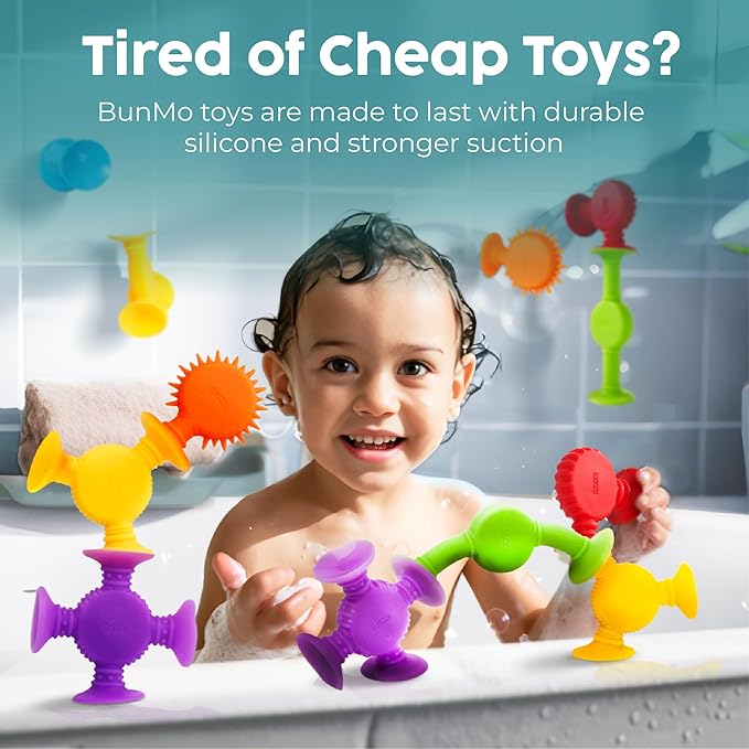 BUNMO Bath Toys Suction - Connect, Build, Create - Bath Toys - Hours of Fun & Creativity - Fine Motor Skills - Stimulating Sensory Toys - Non-Mouthable Toy 3+ - Textured 44 Pack