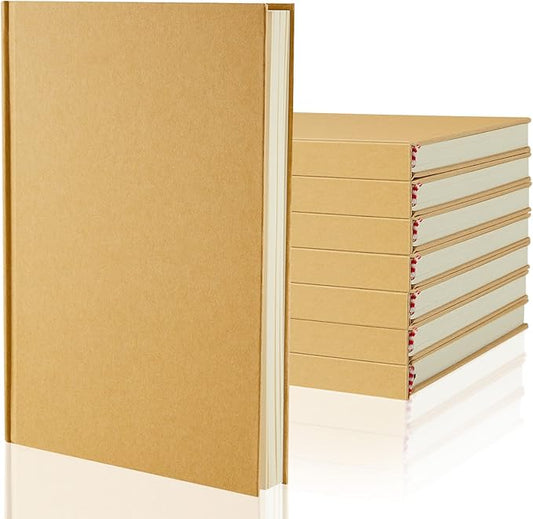 Henoyso 8 Pcs A5 Blank Notebooks Journals Bulk 100 Sheets/200 Pages Unlined Craft Notebooks Kraft Sketchbooks Hardcover for Writing Drawing for Gifts Students School Office, 8.3 x 5.7 in (Brown)