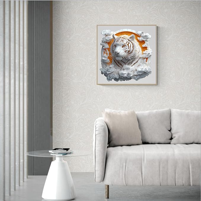 Wooden Puzzle for Adults-3D Visual Effect Paper Tiger Wooden Puzzle Unique Shape Advanced Wooden Jigsaw Puzzle for Adult, Best Birthday Gifts,Halloween Challenge Craft (M-11.4 * 11.4in-200pcs)