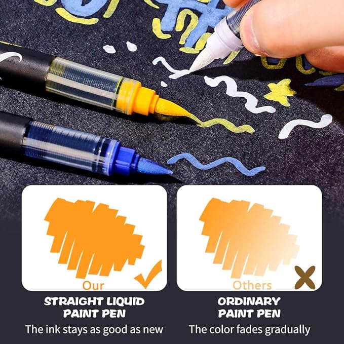 Acrylic Paint Markers for Kids & Adults | 12 Colors Brush Tip | Washable Coloring Marker | Drawing Pen on Paper, Wood, Canvas | Erasable on Glass | DIY Crafts Back-to-school Art Supplies