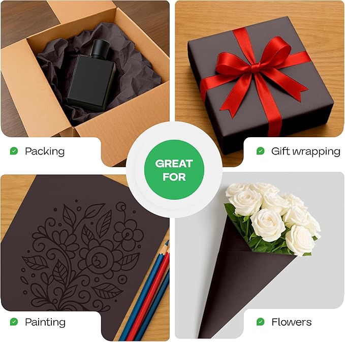12" x 1200" (100 feet) Black Kraft Paper Roll - USA-Made Quality Craft Paper for Gift Wrapping, Kids' Arts & Crafts, School Projects - 100% Recycled Natural Material 50lb Thickness by IDL Packaging