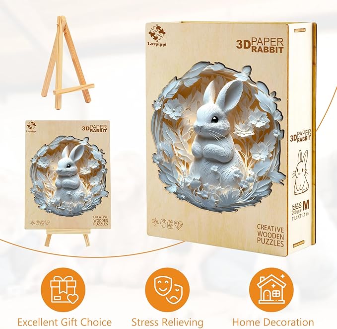 Wooden Puzzles for Adults, Wooden Jigsaw Puzzles for Adults Kids, 3D Paper Rabbit Unique Shaped Wood Puzzles Adult, Birthday Gifts for Friends Family Game (13.4 * 13.1in 290pcs)