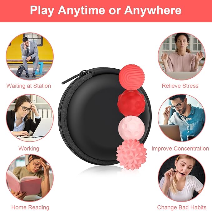 BUSOHA Silicone Magnetic Fidget Balls - 4 Pack Silicone Stress Relief Balls Stone for Adults Sensory Travel Toys for Calming,Stress,Autism and ADHD,Gifts for Kids Girls Boys,Red