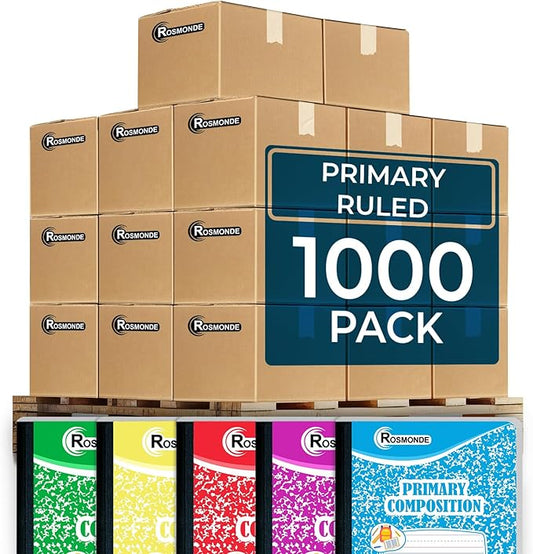 1000 Pack (Pallet) Composition Notebooks Bulk, Primary Ruled, Pallet of Composition Notebooks, 200 Pages (100 Sheets), 9-3/4 x 7-1/2, Bulk Notebooks for Grades K-2, 4-7 Days Transit