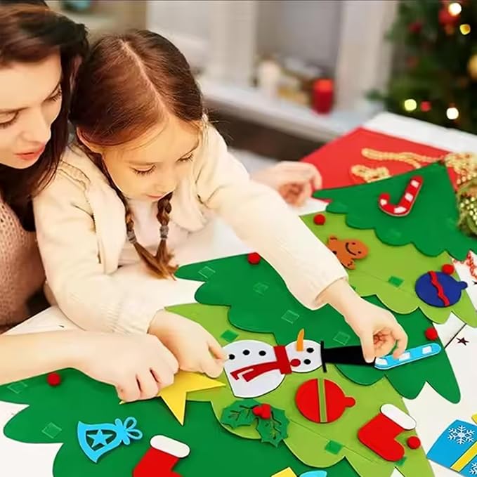 Felt Christmas Tree for Toddlers, Christmas Tree Felt with Lights, Ideal DIY Felt Christmas Tree Set, Decorations Christmas Wall Hanging, Kids Gifts Party Supplies