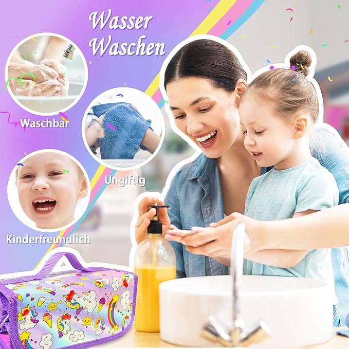 weirtoya 56 PCS Washable Scented Markers Set with Glitter Pencil Case, Mermaid Unicorn Arts and Crafts for kids 4-6-8 Kids Coloring Drawing Kits for 4-8 Years Old Girls Birthday Gifts