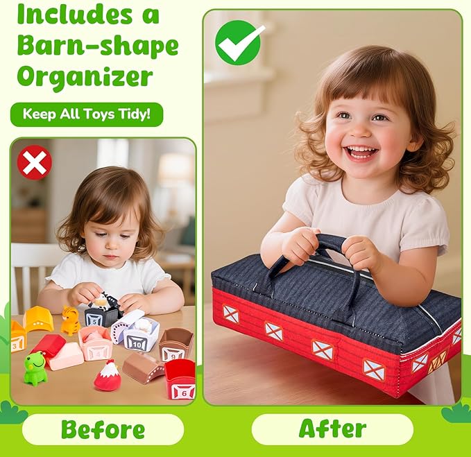 JoyCat Learning Toys for 1,2,3 Year Old Toddlers, 20Pcs Farm Animals Box, Finger Puppets for Kid, Montessori Counting, Matching & Sorting Fine Motor Games, Christmas Birthday Gift for Baby Boys Girls