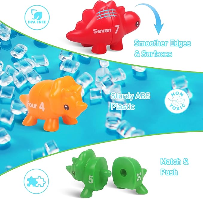 Numbers Matching Game 10 Pcs,123 Counting Dinosaur Toy Montessori Learning Toys for 12 Months Toddlers Kids Ages 1 2 3 4 5 Years Old, Mathematics Educational Preschool Fine Motor Skill Dinosaur Set