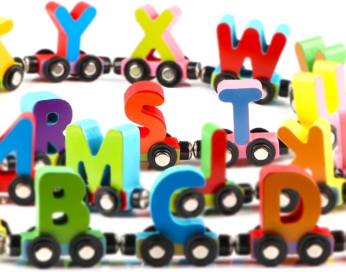 Wondertoys 27 PCS Wooden Alphabet Train Toy Wooden Magnetic Alphabet ABC Train Set