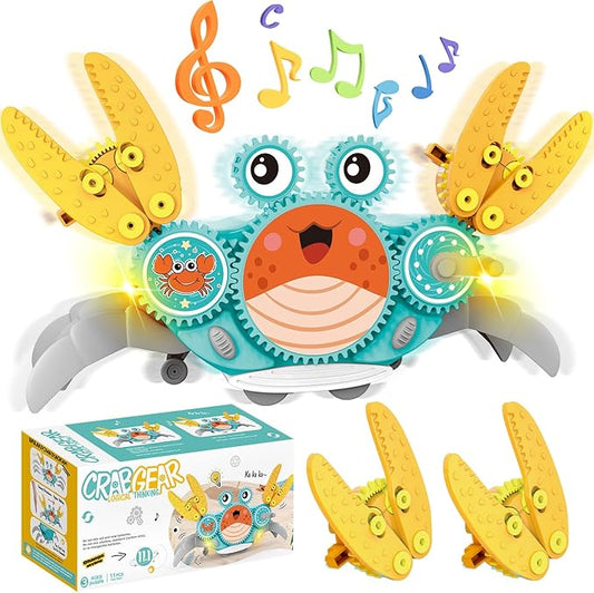 Alritz STEM Gears Toys for Kids,Building Blocks Gear Crab, Learning Educational Toy, Electric & Manual Dual Mode Playset Gift for Boys & Girls Age 3+ Birthdays, Halloween