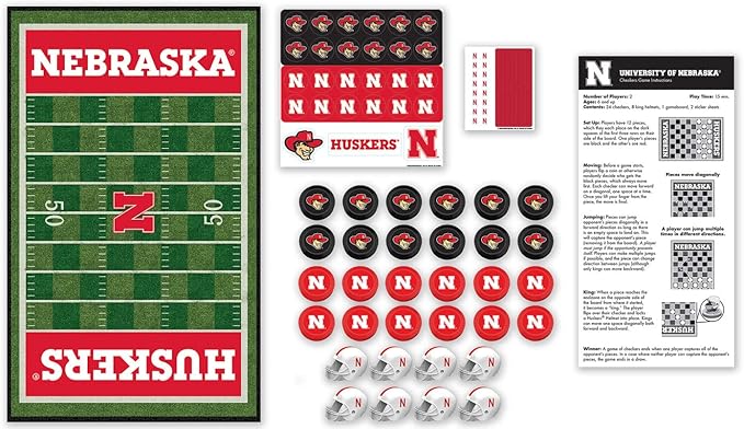 Masterpieces Officially Licensed NCAA Nebraska Cornhuskers Checkers Board Game for Families and Kids Ages 6 and Up