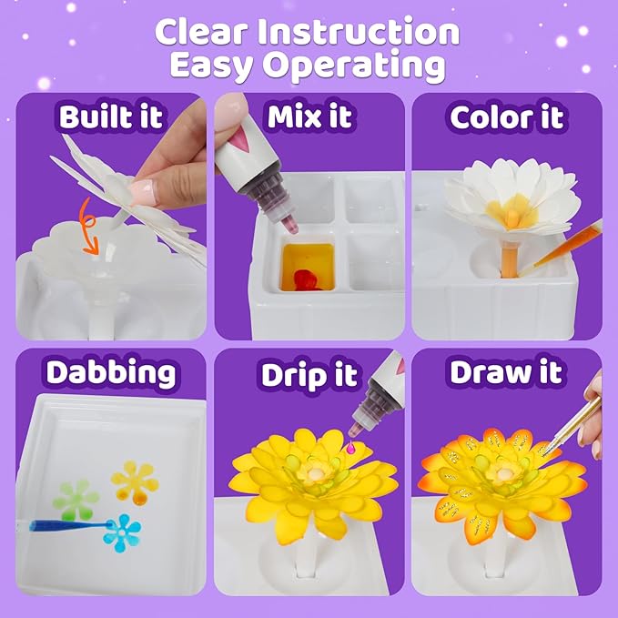 Kids Paper Flowers Science Kit, Magic Dyeing Flowers Craft Set Creative Color Changing Art Project Class Group Activities, Party Favors Gifts for Birthday Thank You Christmas, Toys for Ages 5-12yrs