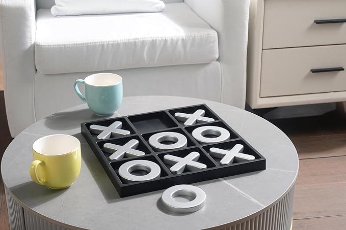 Tic Tac Toe Games, Textured Silver 11.6'', Family Puzzle Table Top Games for All Ages, Kids Birthday Return Gifts Coffee Table Home Decor