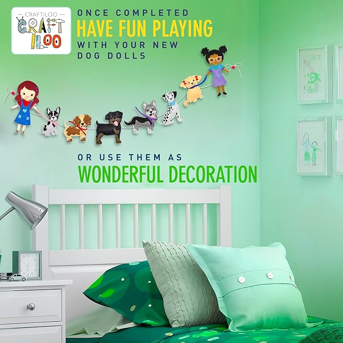 CRAFTILOO 8 Pre-Cut Dogs Stuffed Animal Fun Kids Sewing Kit for Kids Ages 8-12 Children Beginners Sewing kit Kid Puppy Crafts Felt Pillow Plush Craft Kit Girls and Boys