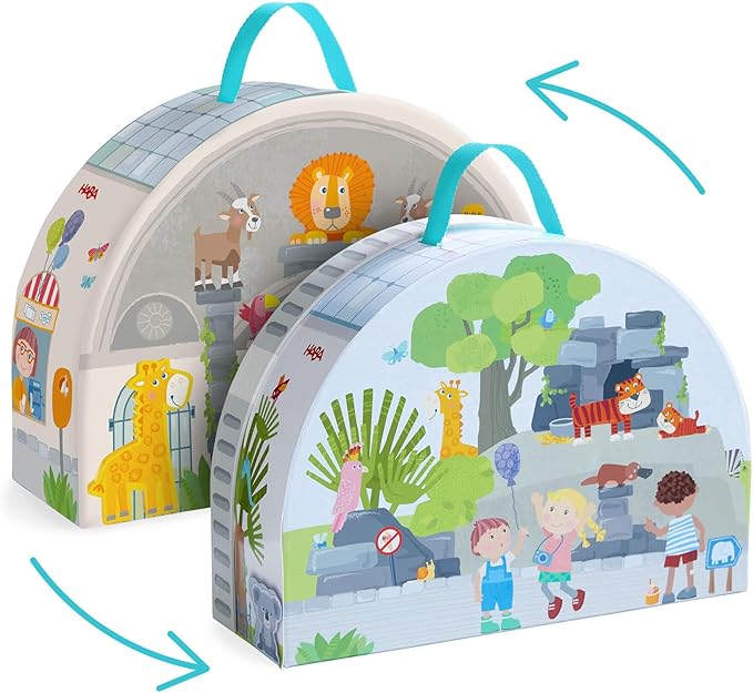 HABA Wooden Animal Playset - Play World at The Zoo, STEM Educational Toy with Zoo Animals & Accessories, Preschool Learning Toy for Ages 2+, Made in Germany