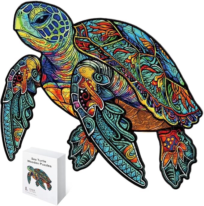 200 Piece Puzzles for Kids, 11.8x9.8 Inches Wooden Sea Turtle Jigsaw Puzzles, Ocean Turtle Puzzle for Family Game, Sea Animal Puzzle with Drawstring Bag and Gift Box for Birthday Gift